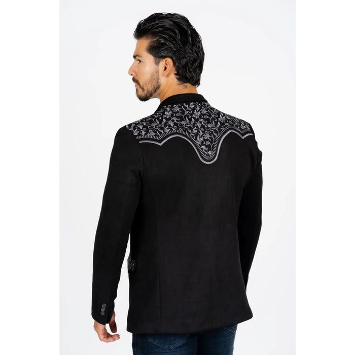 Platini Men’s Black Suede Blazer with Embroidered Detail