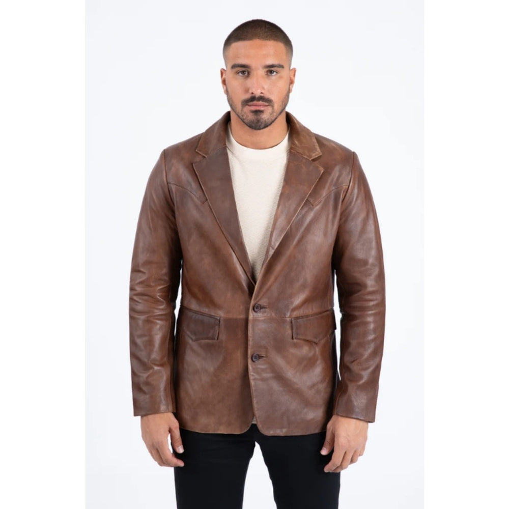 Platini Men’s Classic Brown Genuine Leather Blazer