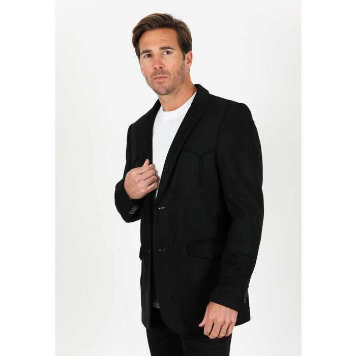Platini Men’s Formal Black Faux Suede Double-Breasted Blazer Jacket