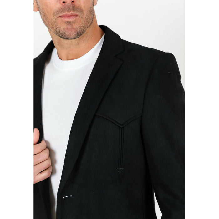 Platini Men’s Formal Black Faux Suede Double-Breasted Blazer Jacket