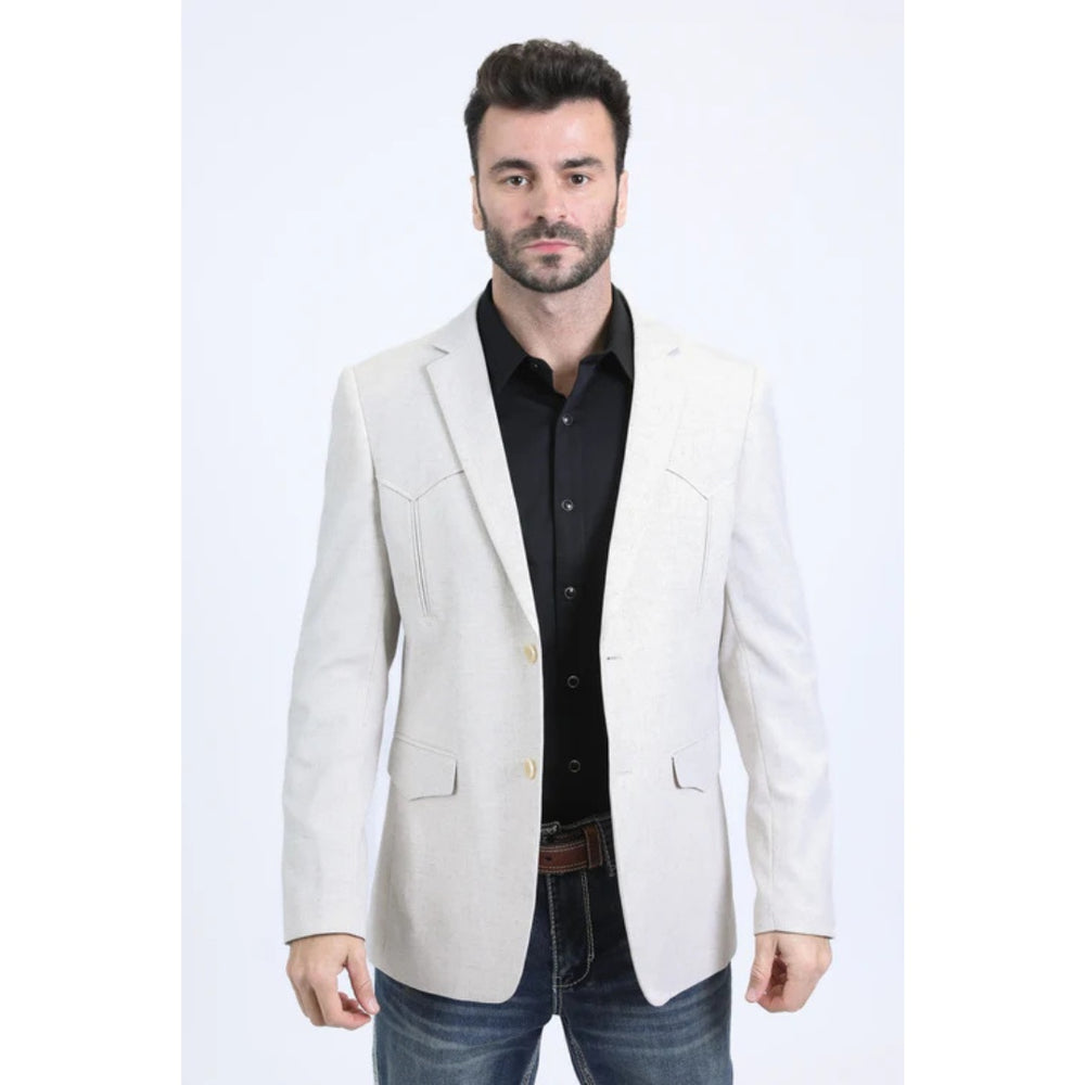 Platini Men’s Off-White Western Blazer with Double-Button Closure