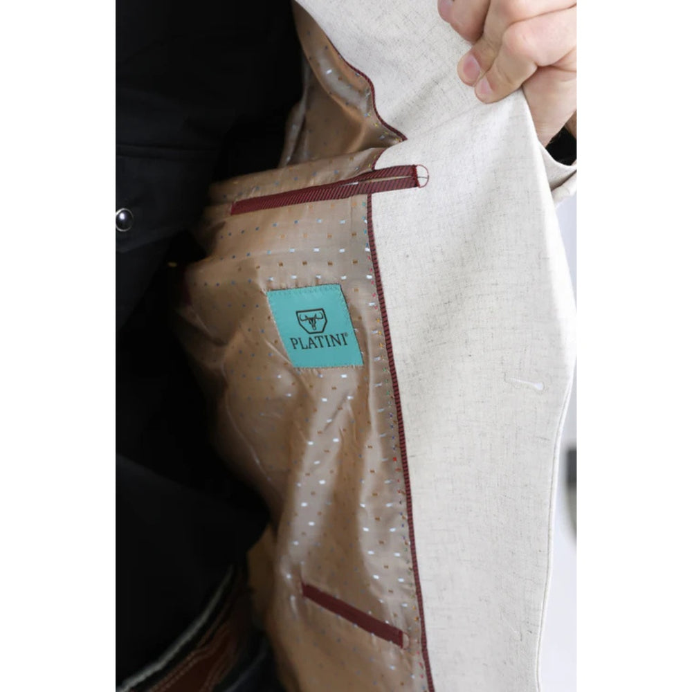 Platini Men’s Off-White Western Blazer with Double-Button Closure
