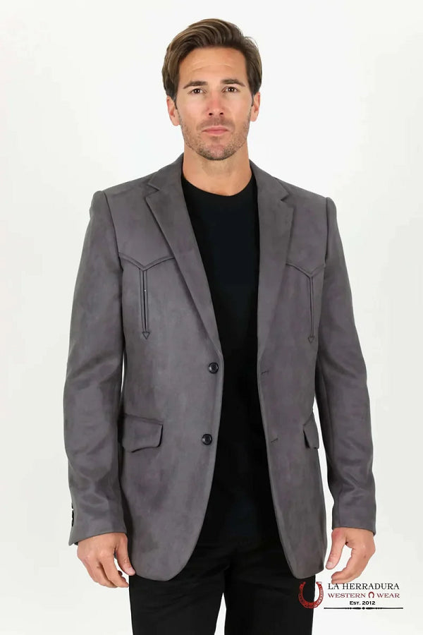 Mens Slate Gray Suede Western Yoke Two-Button Blazer – BLZ9445