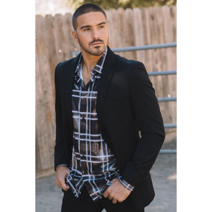 Platini Men’s Western-Style Black Blazer with Double Button