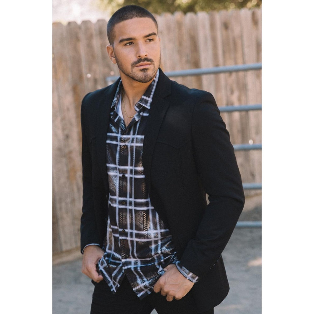 Platini Men’s Western-Style Black Blazer with Double Button