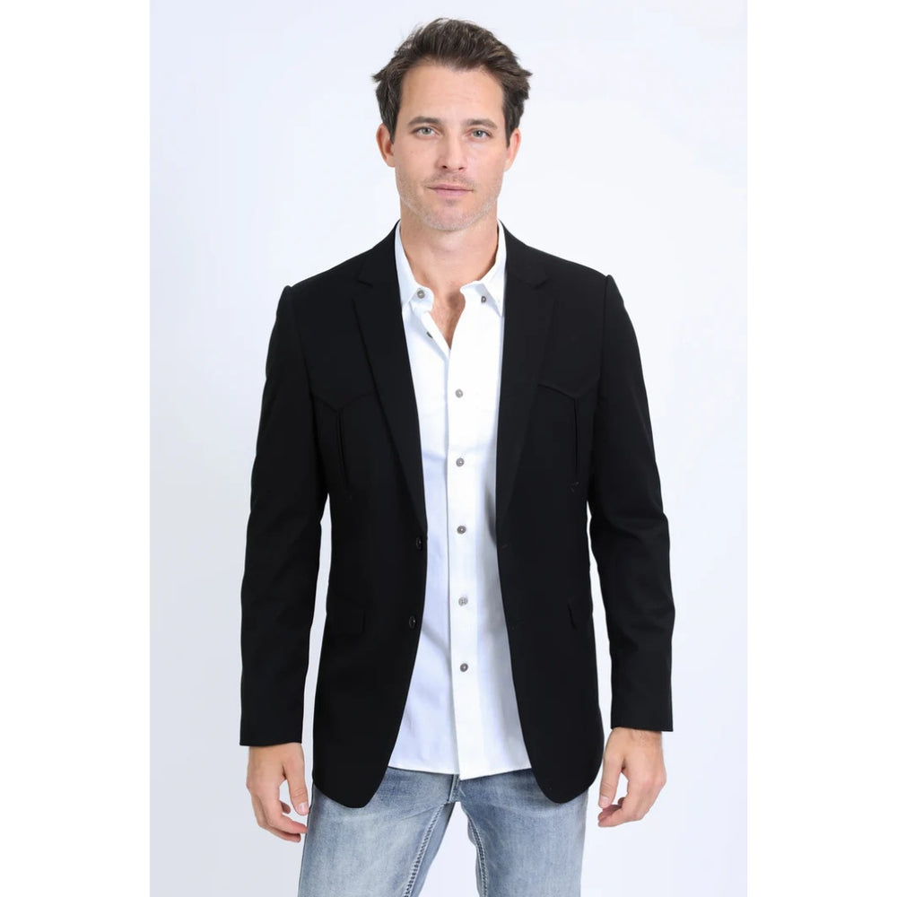 Platini Men’s Western-Style Black Blazer with Double Button