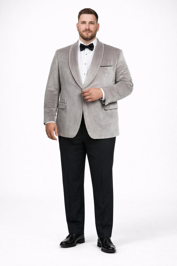 Men's Platinum Velvet Dinner Jacket with Satin Shawl Lapel | Formal Wedding Prom Blazer