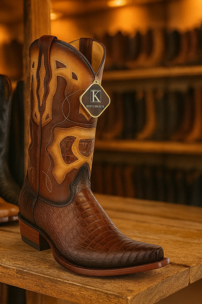 King Exotic Men's Caiman Belly Snip Toe Boots