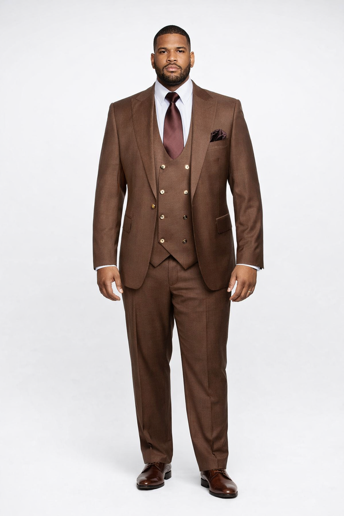 Chocolate Brown Executive Double-Breasted 3-Piece Suit by Rossiman