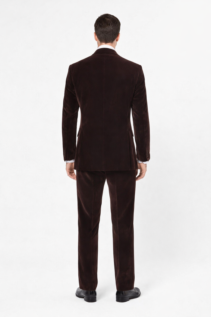 Cocoa Regent Velvet Double-Breasted Tuxedo Suit by Rossiman