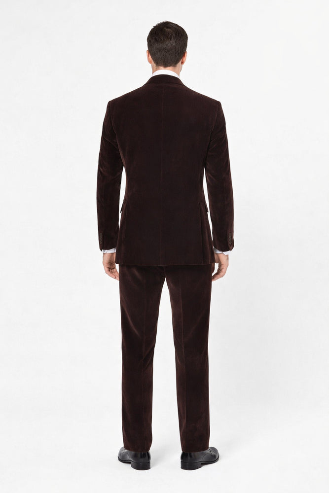 Cocoa Regent Velvet Double-Breasted Tuxedo Suit by Rossiman