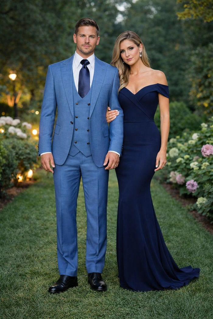 Dusty Blue Modern Tailored 3-Piece Formal Suit with Midnight Accents