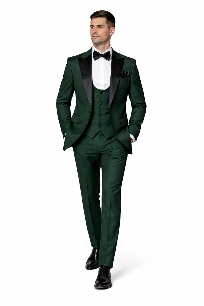 Emerald Regent Satin-Lapel 3-Piece Formal Tuxedo Suit by Rossiman