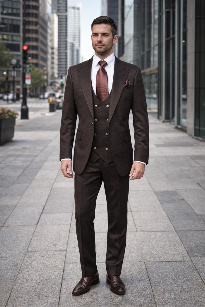 Espresso Regent Textured 3-Piece Prestige Suit by Rossiman