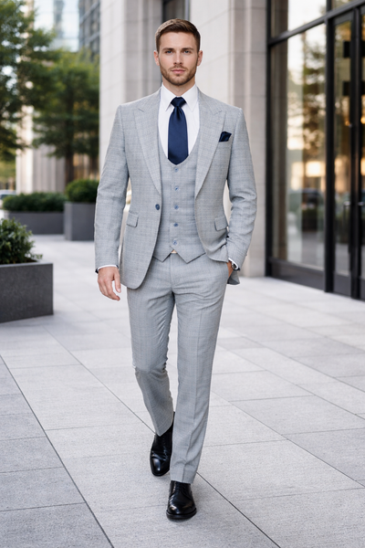Glacier Crosshatch Light Grey 3-Piece Modern Luxe Suit by Rossiman
