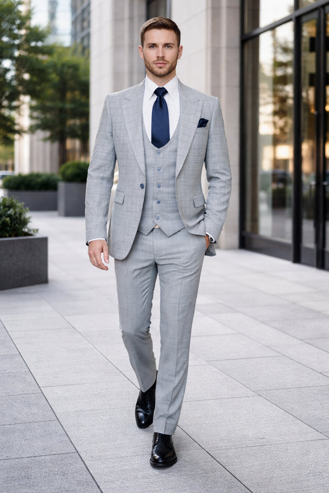 Glacier Crosshatch Light Grey 3-Piece Modern Luxe Suit by Rossiman