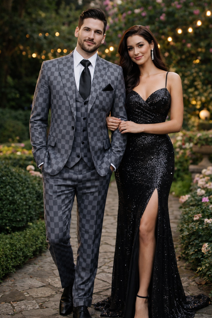 Grey Checkerboard Elite 3-Piece Tailored Suit by Rossiman