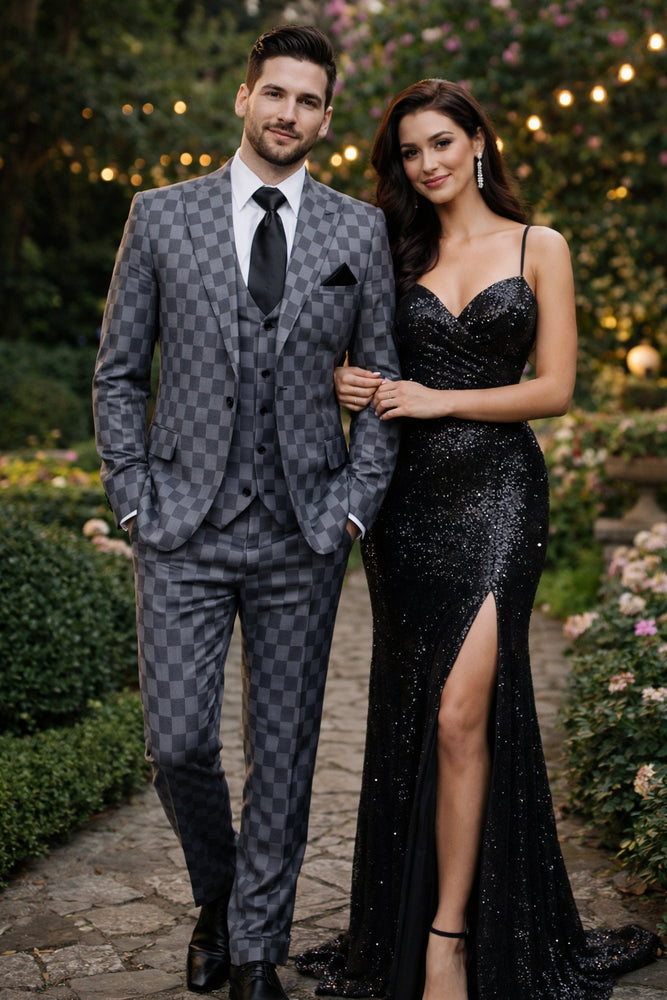 Grey Checkerboard Elite 3-Piece Tailored Suit by Rossiman