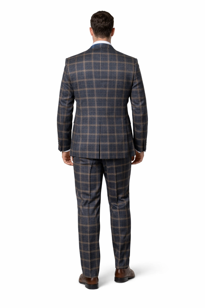 Highland Navy Camel Check Double-Breasted 3-Piece Suit