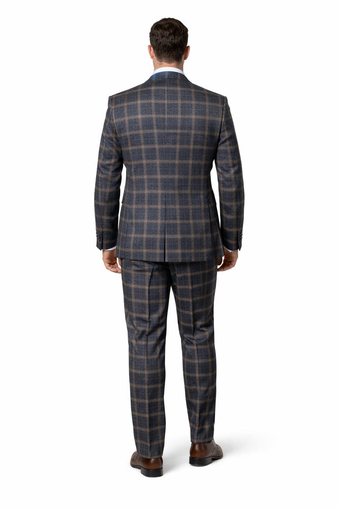 Highland Navy Camel Check Double-Breasted 3-Piece Suit