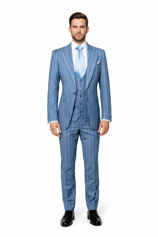 Icecrest Blue Pinstripe 3-Piece Elite Suit by Rossiman