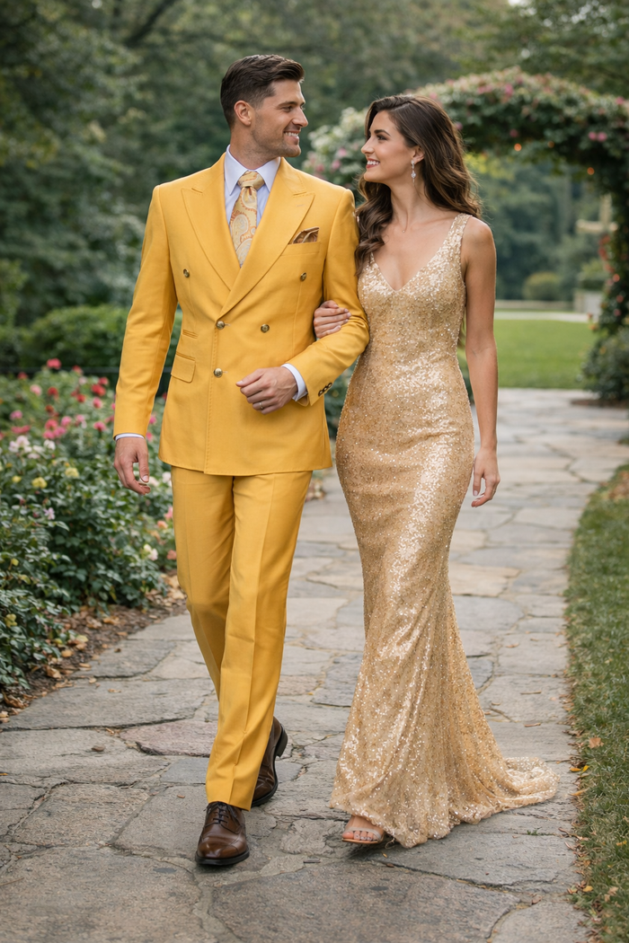 Marigold Monarch Double-Breasted Luxury Suit in Mustard Gold by Rossiman