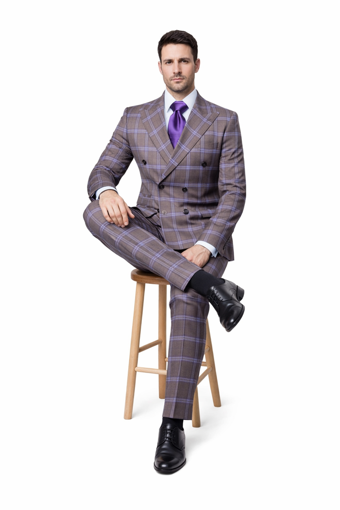 Metro purple Check Double-Breasted Suit
