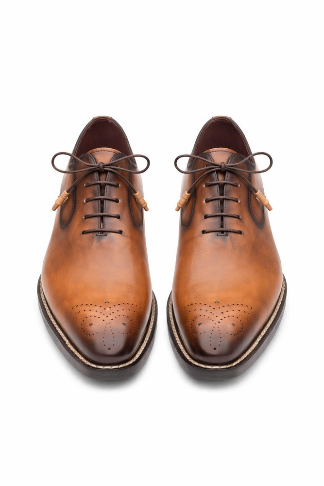 Mezlan Shoes Made in Spain - Mezlan Gavino Cognac Calfskin Leather Oxford