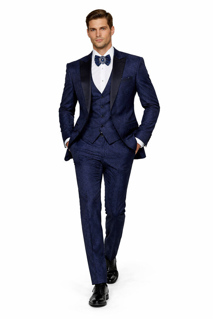 Midnight Bloom Navy Floral 3-Piece Couture Suit by Rossiman