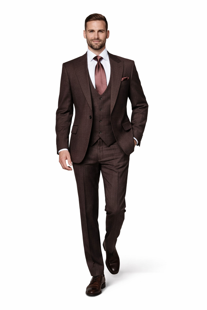 Mocha Reserve 3-Piece Tailored Suit with Satin Chestnut Accents