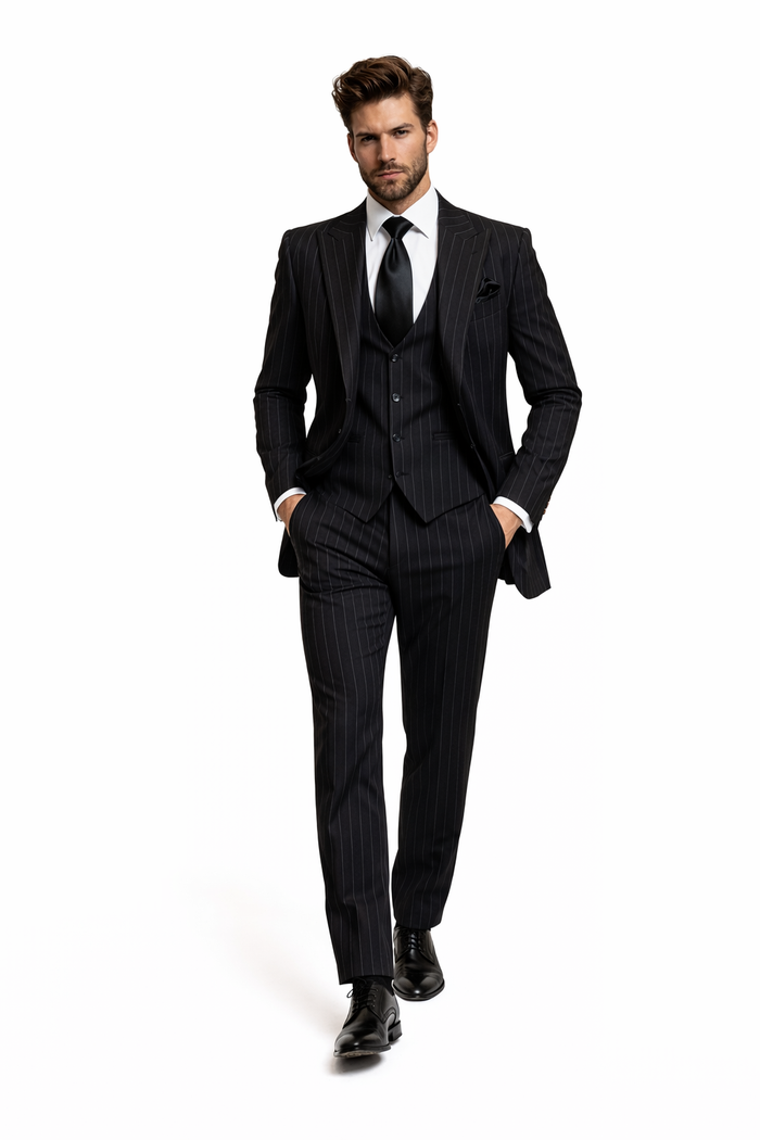 Rossiman Executive Noir Pinstripe 3-Piece Power Suit