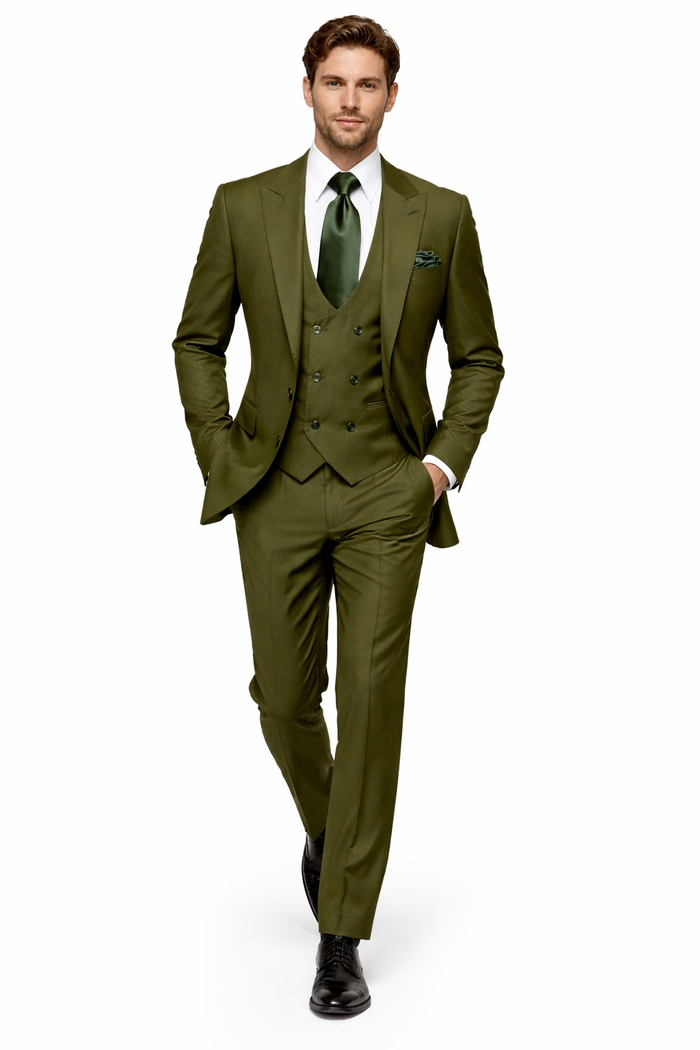 Olive Regent Double-Breasted Green 3-Piece Prestige Suit by Rossiman