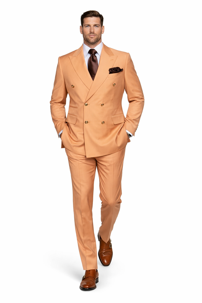 Peach Royale Double-Breasted 3-Piece Luxury Suit by Rossiman