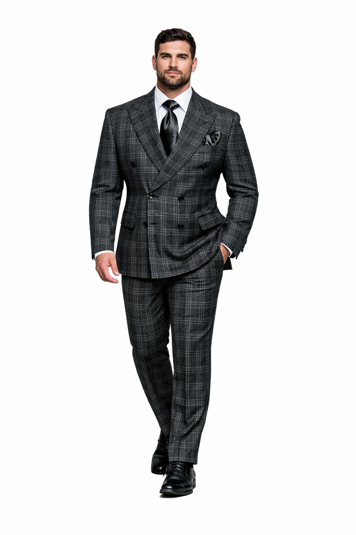 Rossiman Imperial Charcoal Plaid Double Breasted Suit