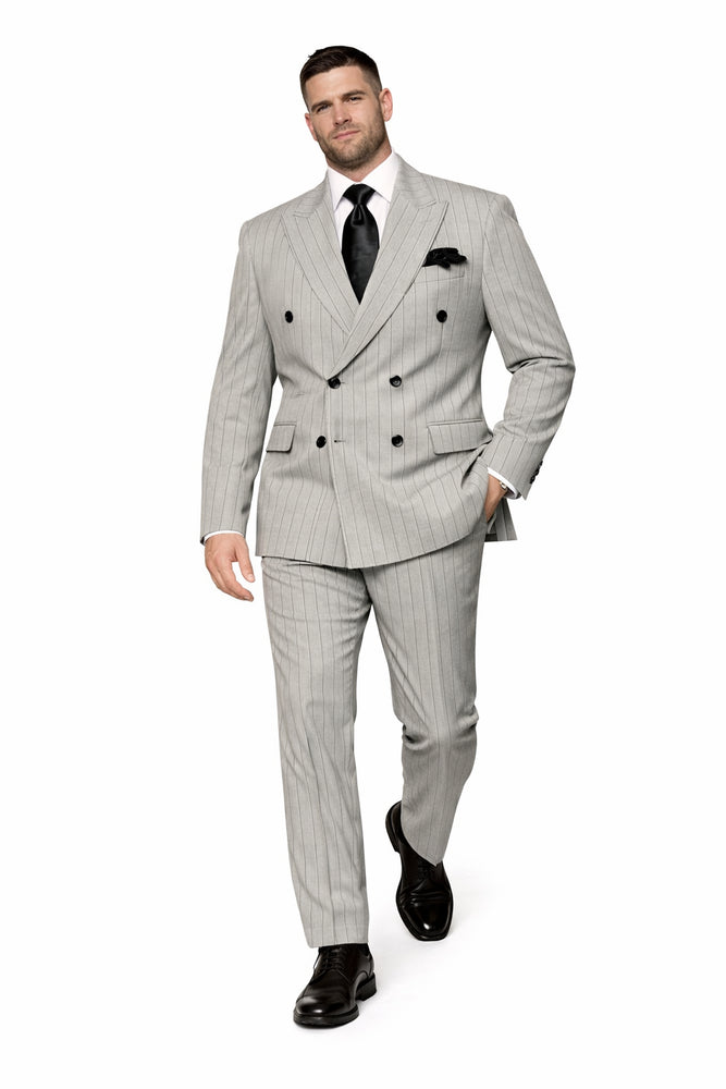 Rossiman Sovereign Light Grey Pinstripe Double Breasted Suit