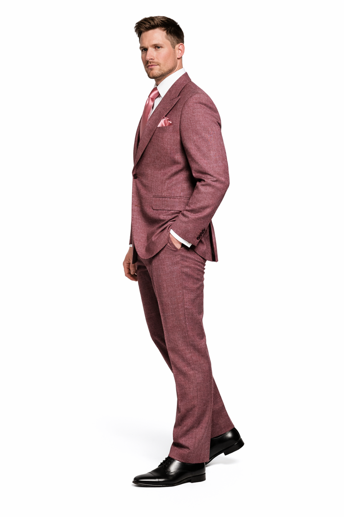 Ruby Wine 3-Piece Modern Elegant Wedding Suit with Blush