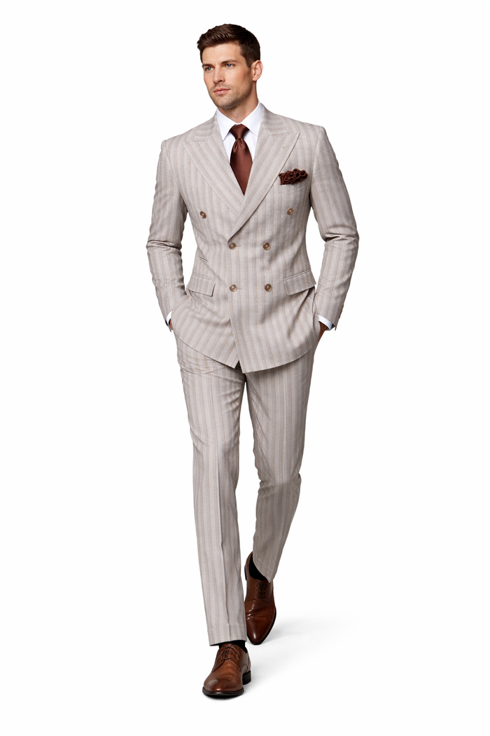 Sandstone Regent Double-Breasted Stripe Suit by Rossiman