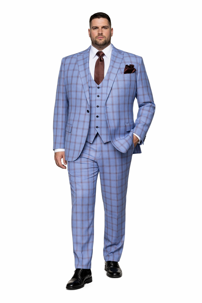Sky Reflection Blue Windowpane 3-Piece Tailored Suit by Rossiman