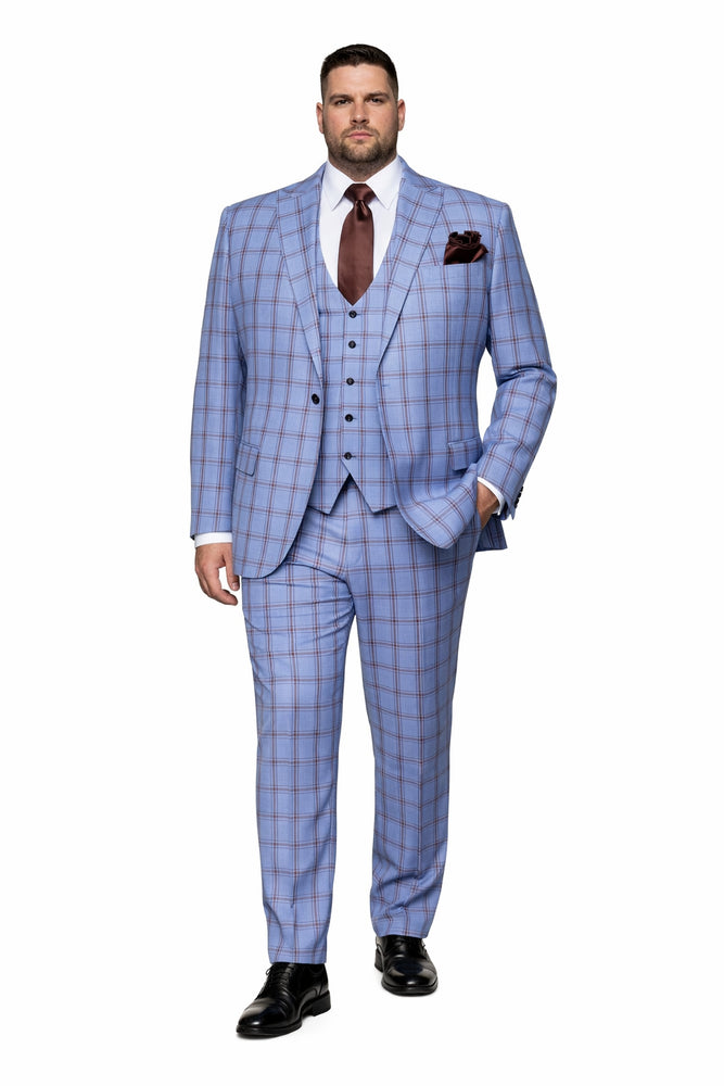 Sky Reflection Blue Windowpane 3-Piece Tailored Suit by Rossiman