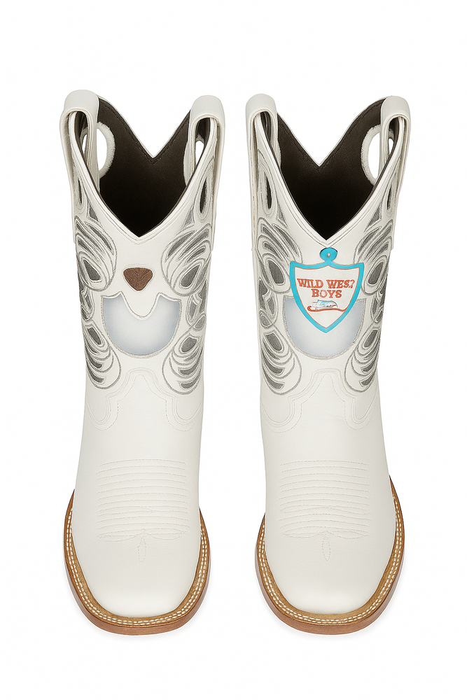 Wild West Botas de Panza de Avestruz Horma Square Toe White