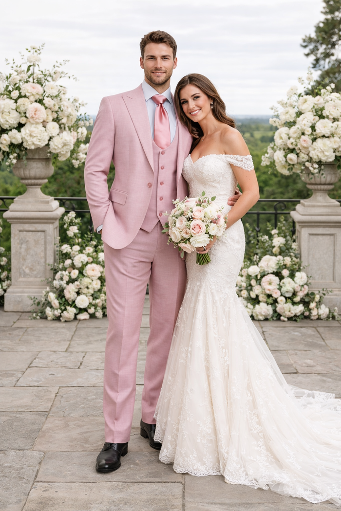 Blush Royale Pink 3-Piece Couture Suit by Rossiman