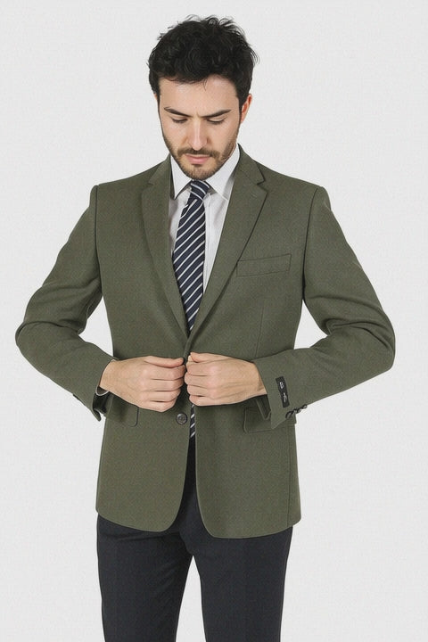 Men’s Classic Olive 2 Button Blazer Suit Jacket