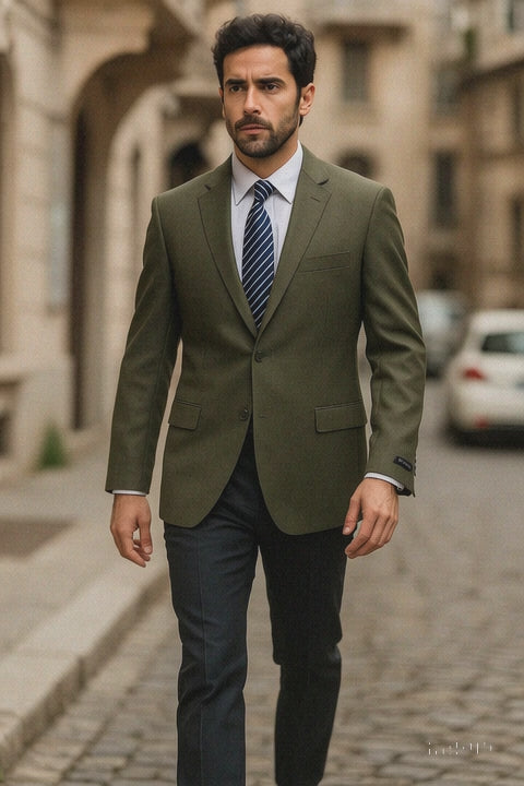 Men’s Classic Olive 2 Button Blazer Suit Jacket