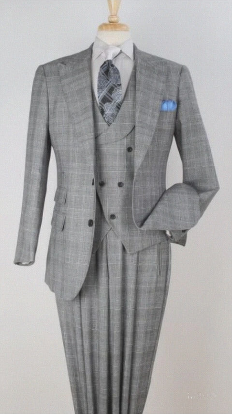 classic-wool-fabric-fit-no-pleated-pants-peak-lapel-with-double-breasted-vest-athletic-fit-grey-windowpane-mens-suit