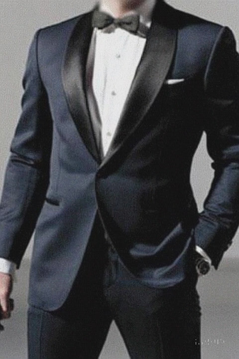 Men’s Satin Shawl Lapel Dark navy tuxedo suit