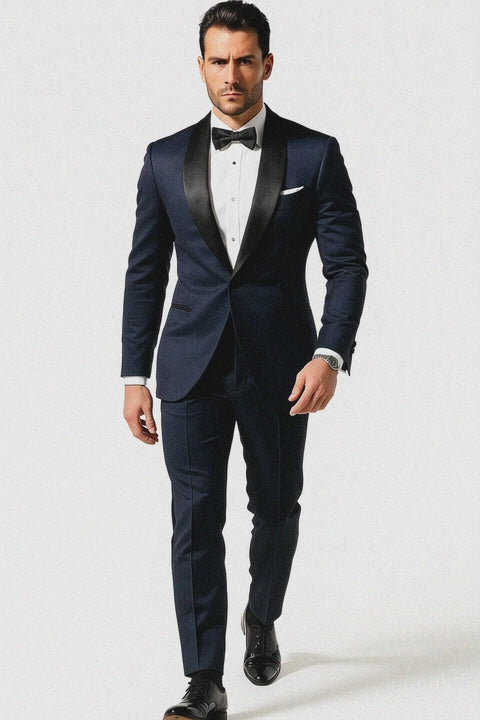 Men’s Satin Shawl Lapel Dark navy tuxedo suit