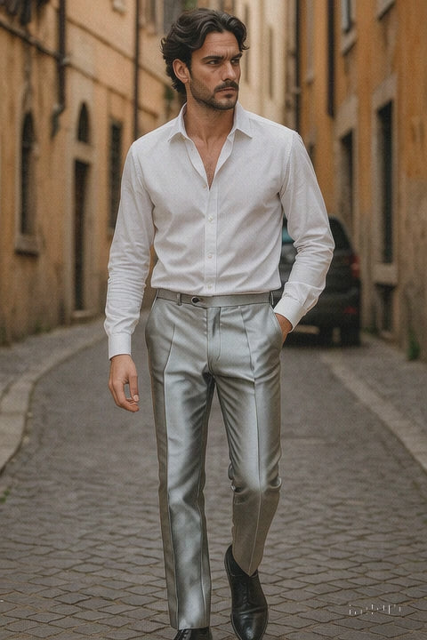 Gray Shiny Sharkskin Pant 