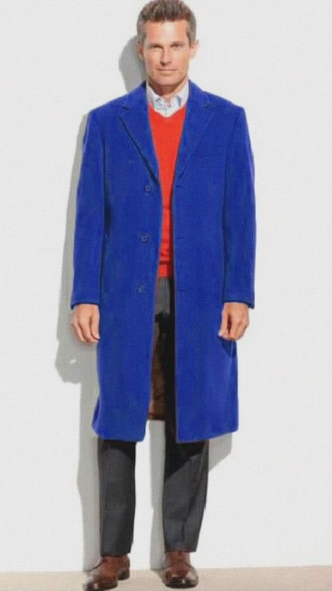 Royal Blue Men's Dress Coat full length Overcoat
