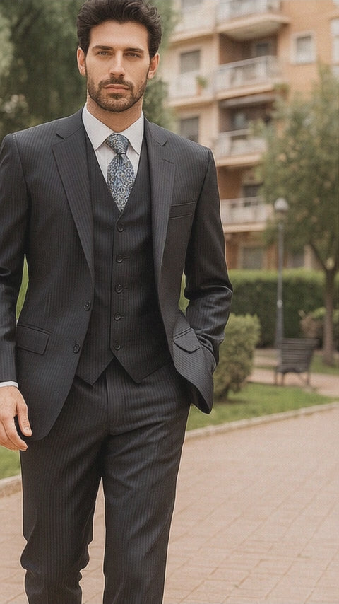 Modern formal 3 piece grey suit with vest