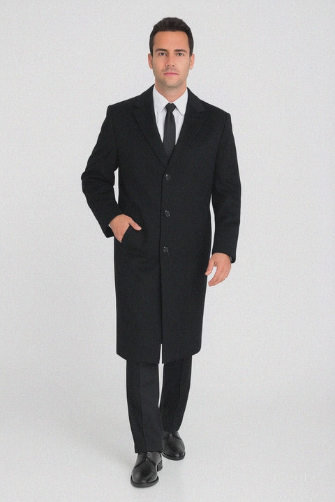Men’s Black Wool-Blend Topcoat